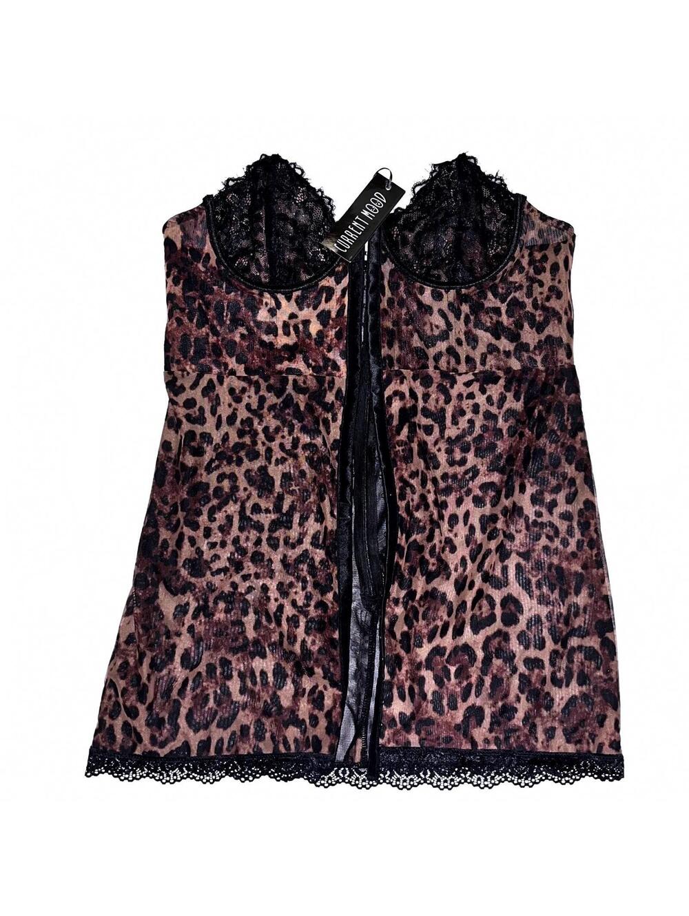 Dolls Kill Current Mood Leopard Print Lace Bustier Mini Dress Lingerie XXL